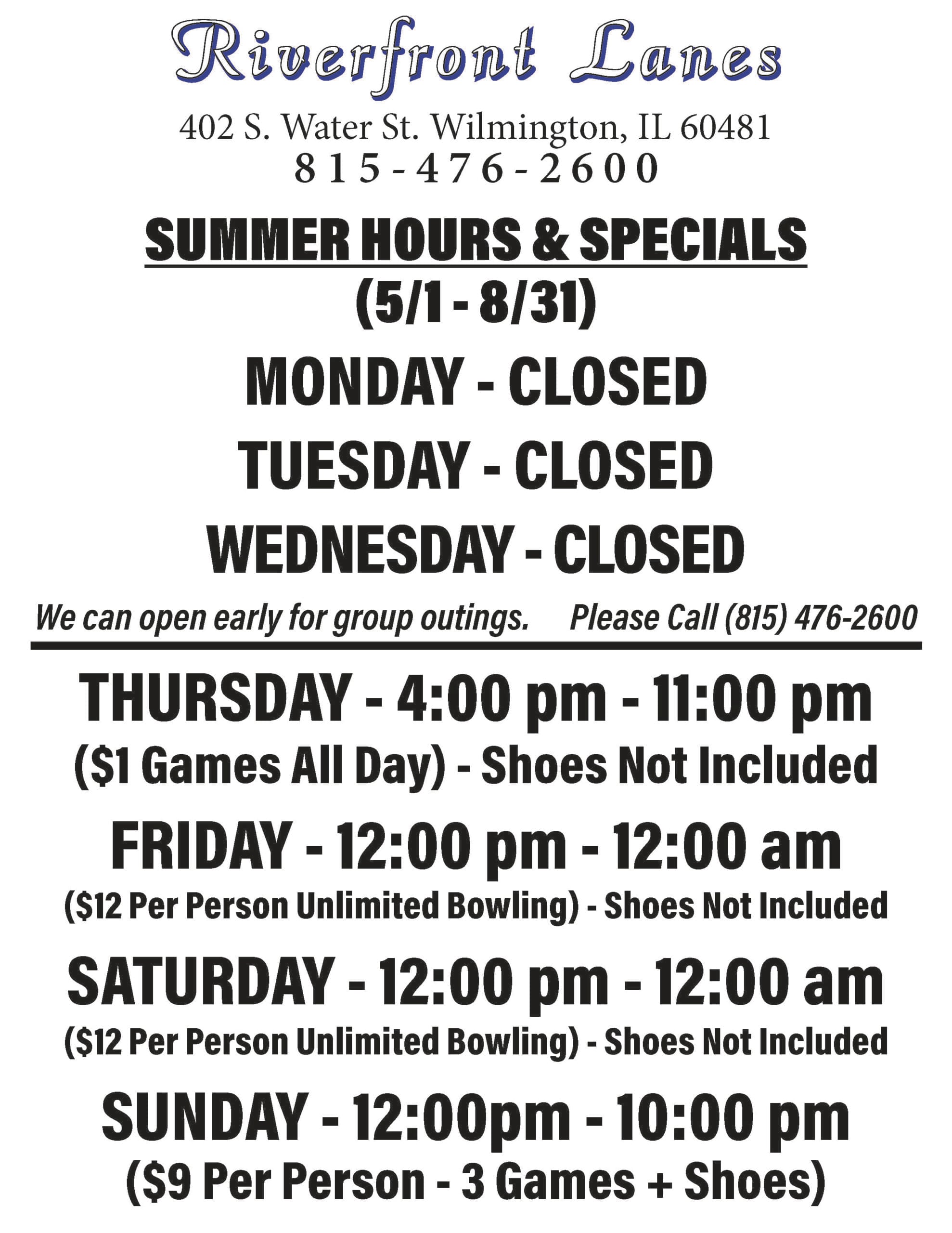 Summer Hour Specials Flyer Proof